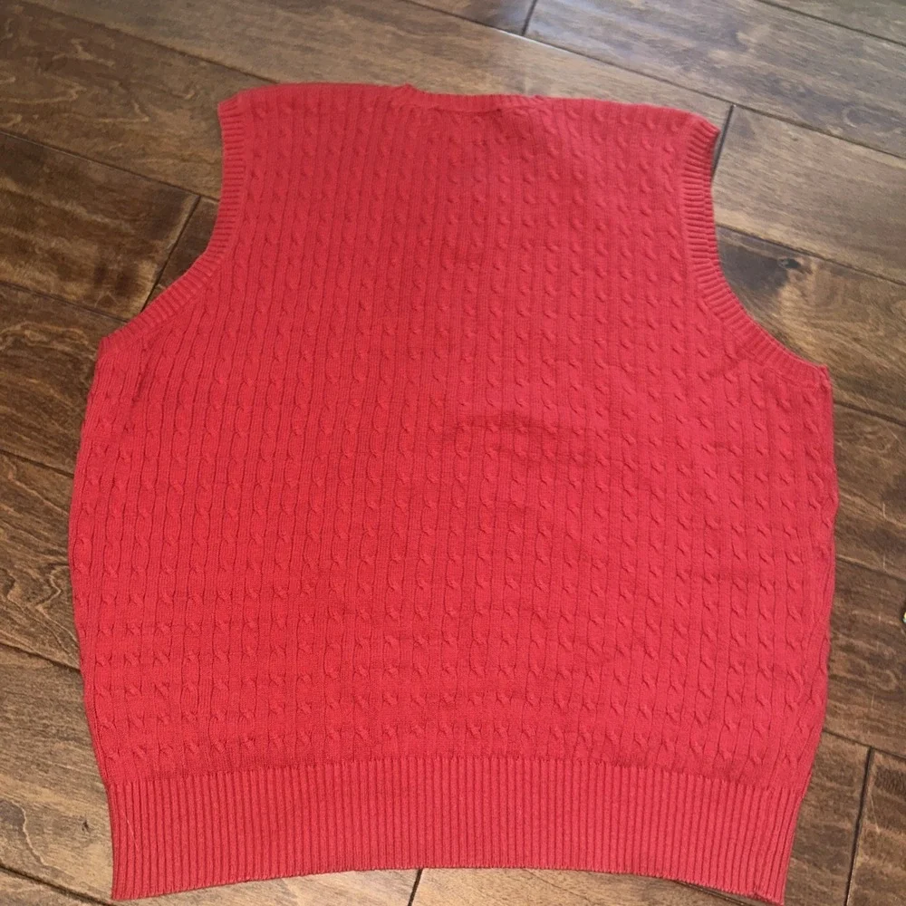 Vintage Polo Ralph Lauren Vest Mens L Red Crest‎ Cable Knit Cotton Preppy V Neck